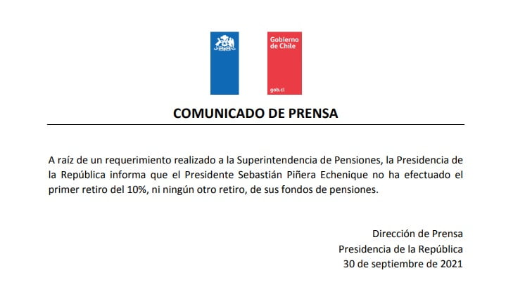 comunicado de presan La Moneda Piñera retiros AHJA01A