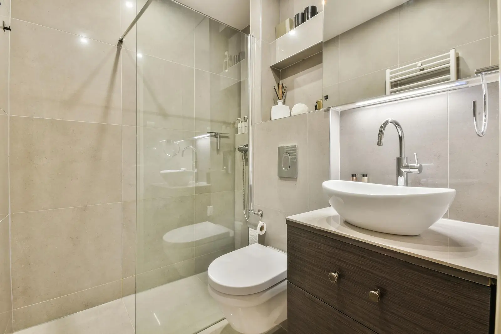 Lavatory with toilet and sink